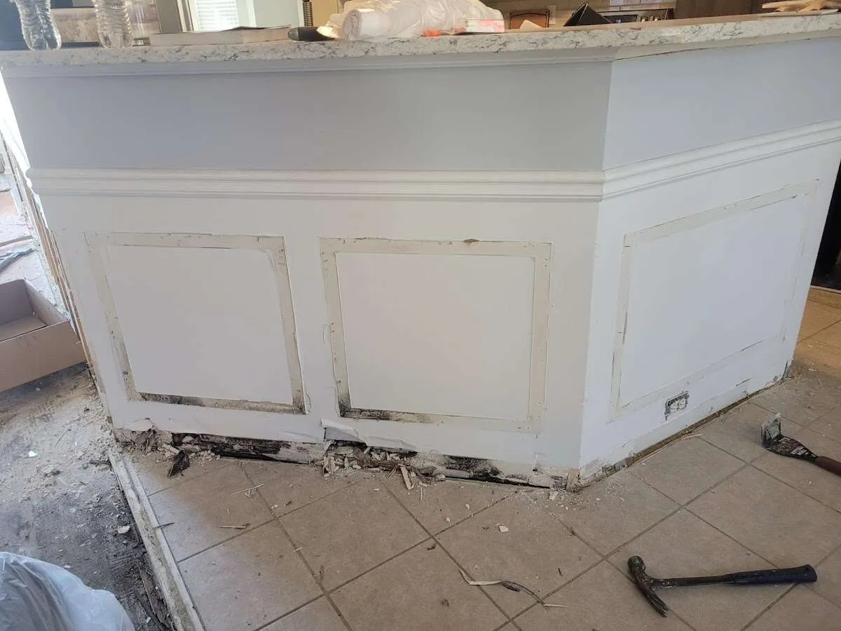 Water damage and mold on kitchen during Storm Damage Restoration in Mapleton